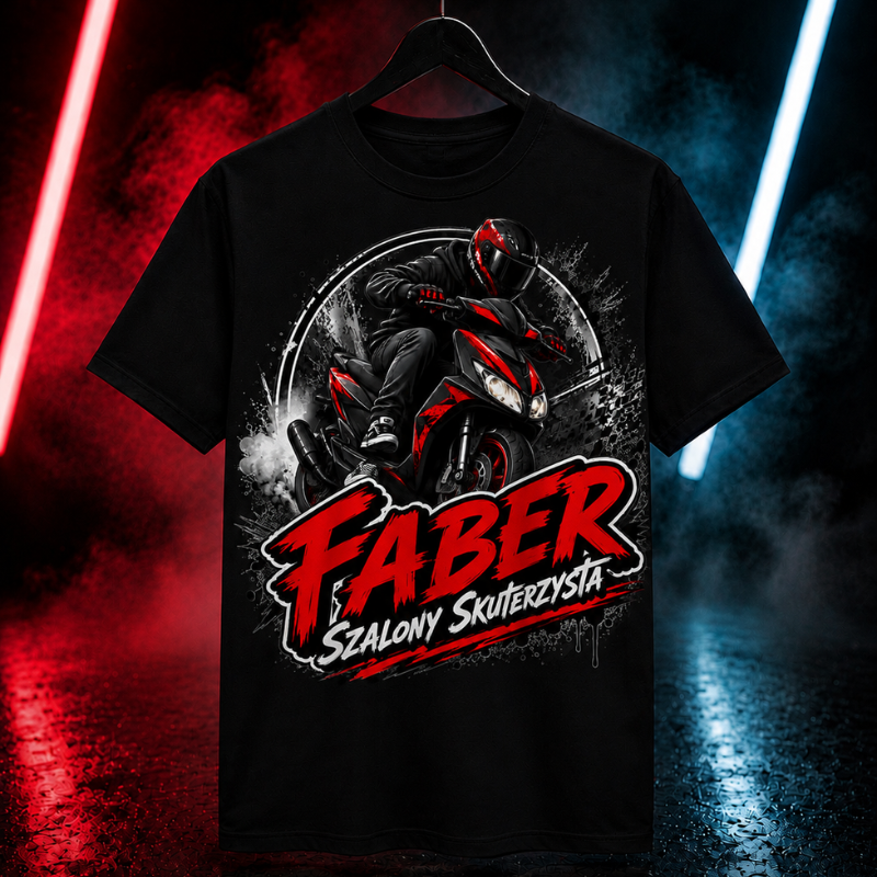T-shirt FABER „SZALONY SKUTERZYSTA” – czarny