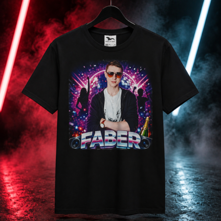 Czarny T-shirt FABER – imprezowy styl ze zdjęciem