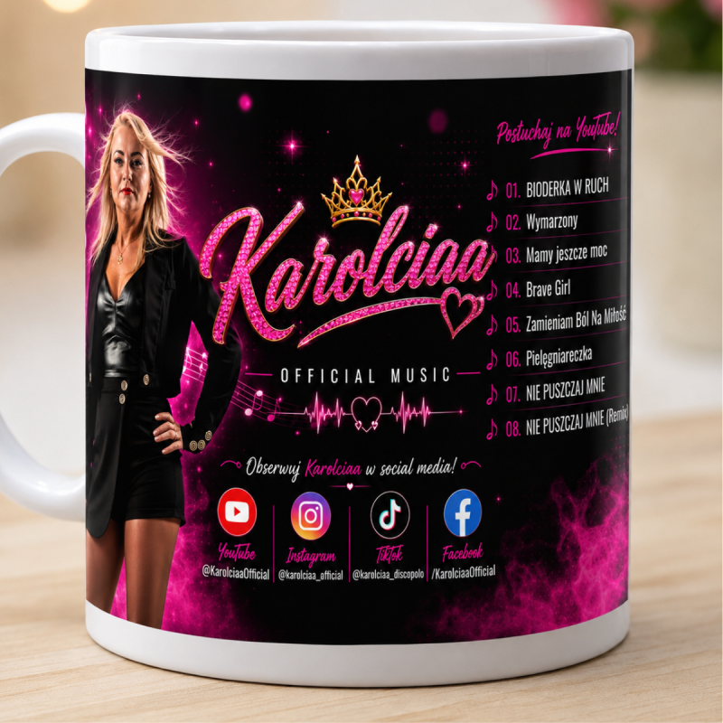 Kubek Karolciaa Official Music – biały 330 ml z nadrukiem