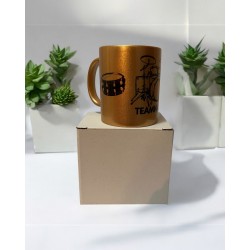 Złoty metaliczny kubek z nadrukiem perkusji 330ml