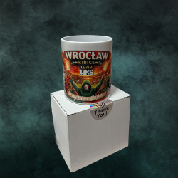 Kubek z napisem „To my kibice Śląska” w barwach kibicowskich